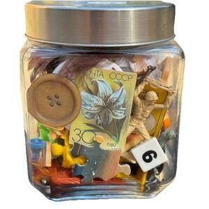 Vintage Trinket Scoop Mystery Box Crow Confetti I Spy Core, collectibles, Jar